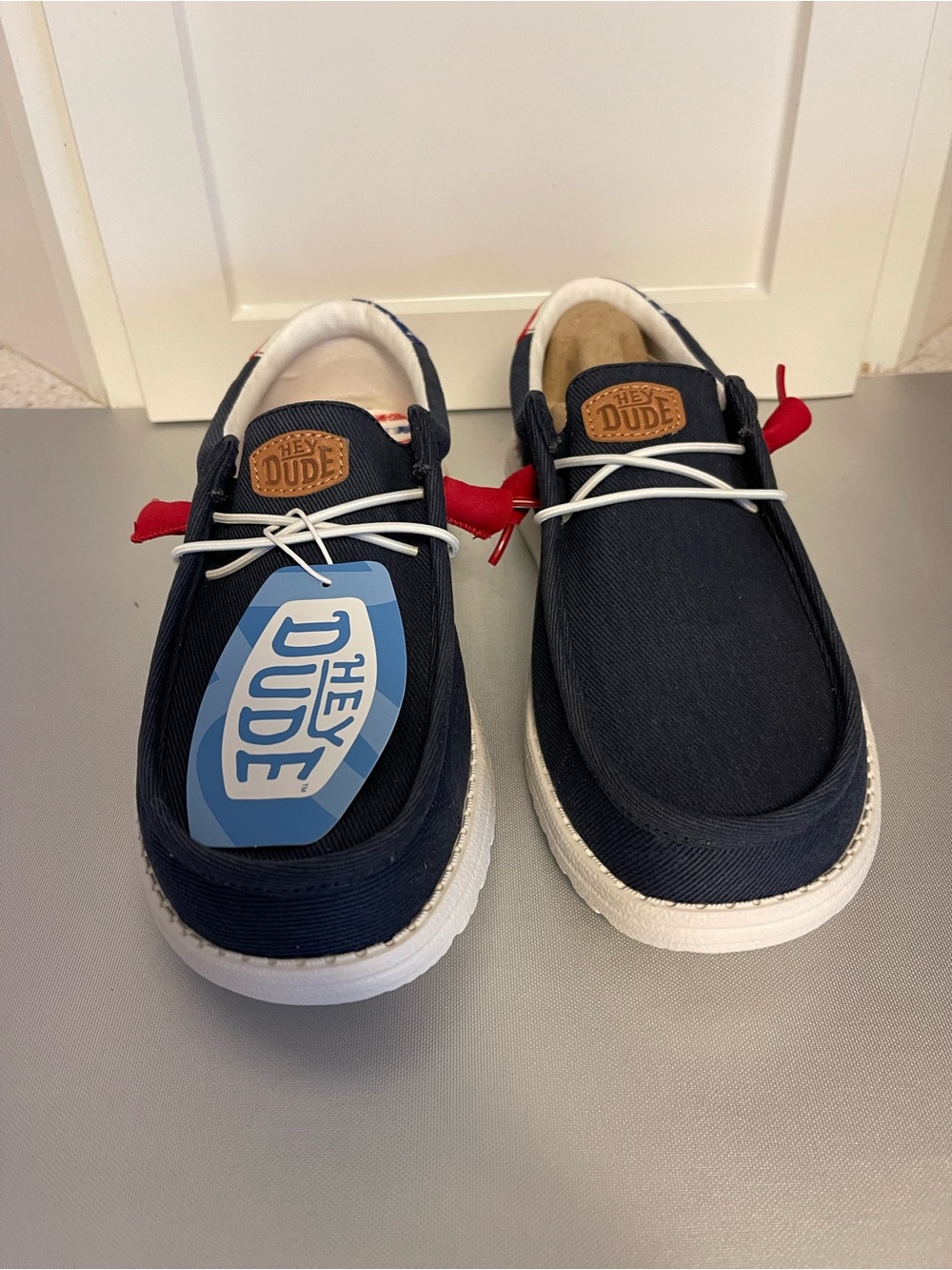 Men’s Hey Dude Wally Americana Slip On Shoes Navy White Blue Sz 8M NWB